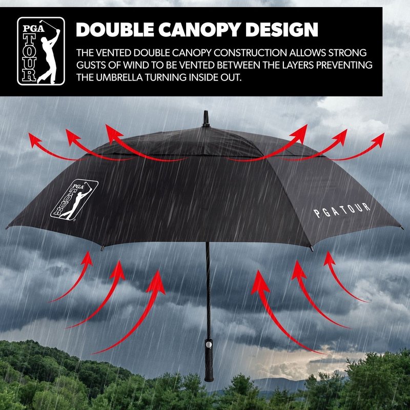 PGA Tour Windproof Double Canopy paraplu 62", zwart