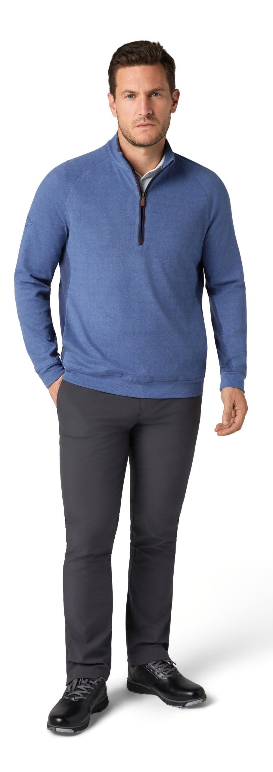 Callaway Brushed Rib 1/4 Zip heren sweater, peacoat heather