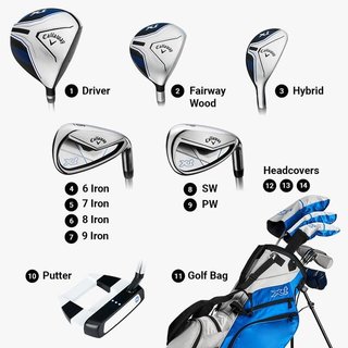 Callaway XT 26 11PC junior golfset, grafiet, + stand bag, blauw/wit