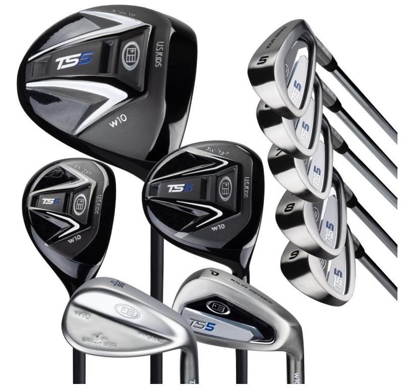U.S. Kids Golf TS5-57 (145cm) 10-Club Combo junior golfset, staal, + standtas, zwart/wit