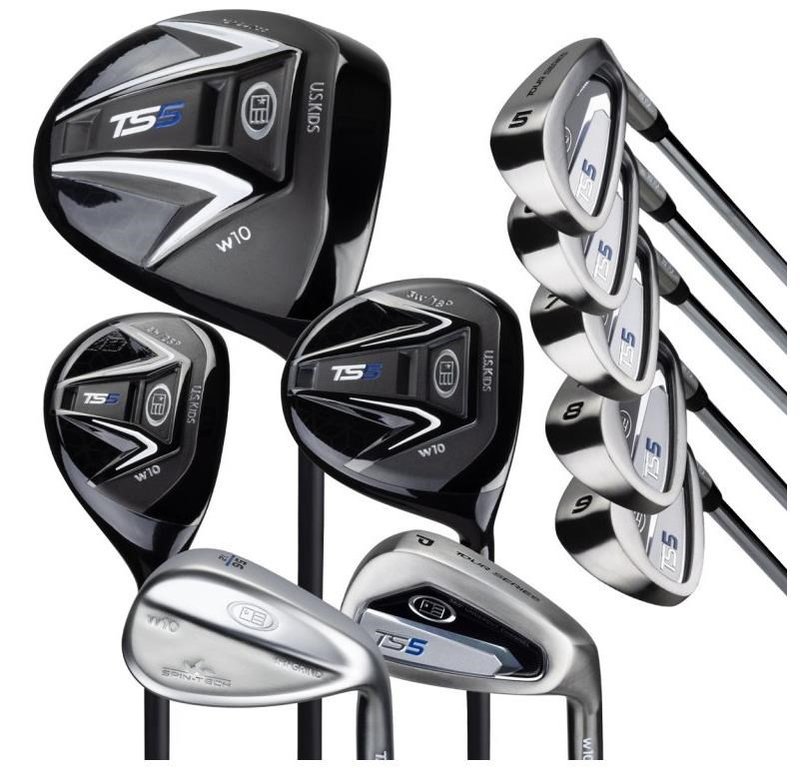 U.S. Kids Golf TS5-57 (145cm) 10-Club Combo junior golfset, staal, + standtas, zwart/wit