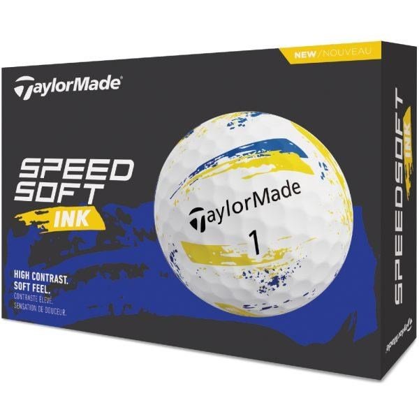 TaylorMade SpeedSoft Ink golfballen, geel/blauw