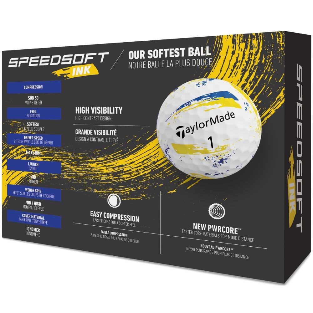 TaylorMade SpeedSoft Ink golfballen, geel/blauw