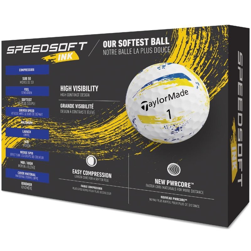 TaylorMade SpeedSoft Ink golfballen, geel/blauw