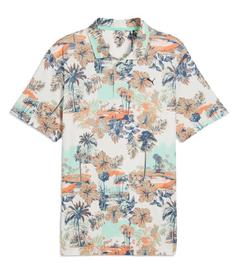 Puma Cloudspun Palm heren polo, warm white/mint jelly/melon glow