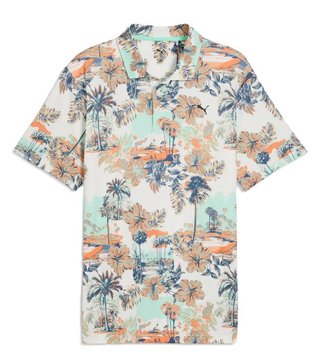 Puma Cloudspun Palm heren polo, warm white/mint jelly/melon glow