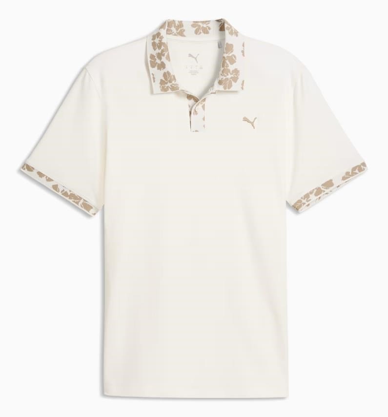 Puma Modalon Floral Rib heren polo, warm white/ice coffee