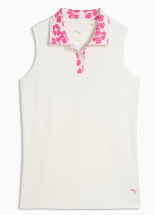 Puma Modalon Floral Rib Sleeveless dames polo, warm white/pink opal
