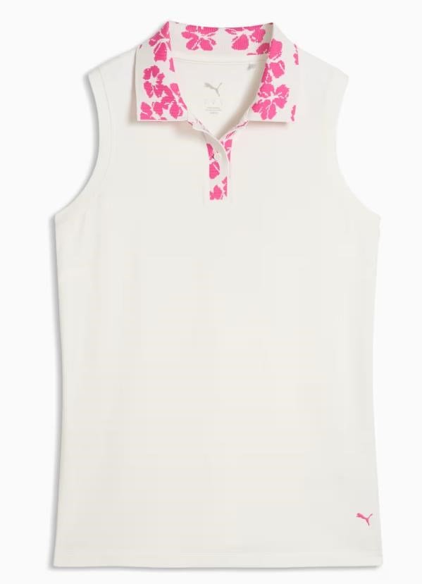 Puma Modalon Floral Rib Sleeveless dames polo, warm white/pink opal