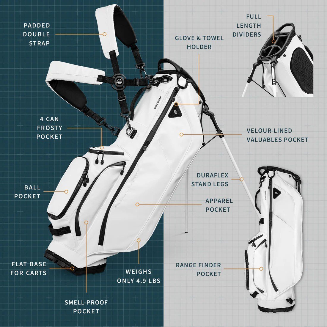 Sunday Golf Ryder S-Class stand bag, wit