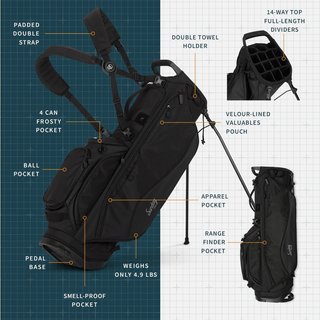Sunday Golf Ryder 14-way stand bag, zwart