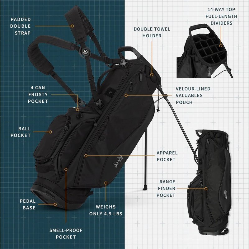 Sunday Golf Ryder 14-way stand bag, zwart