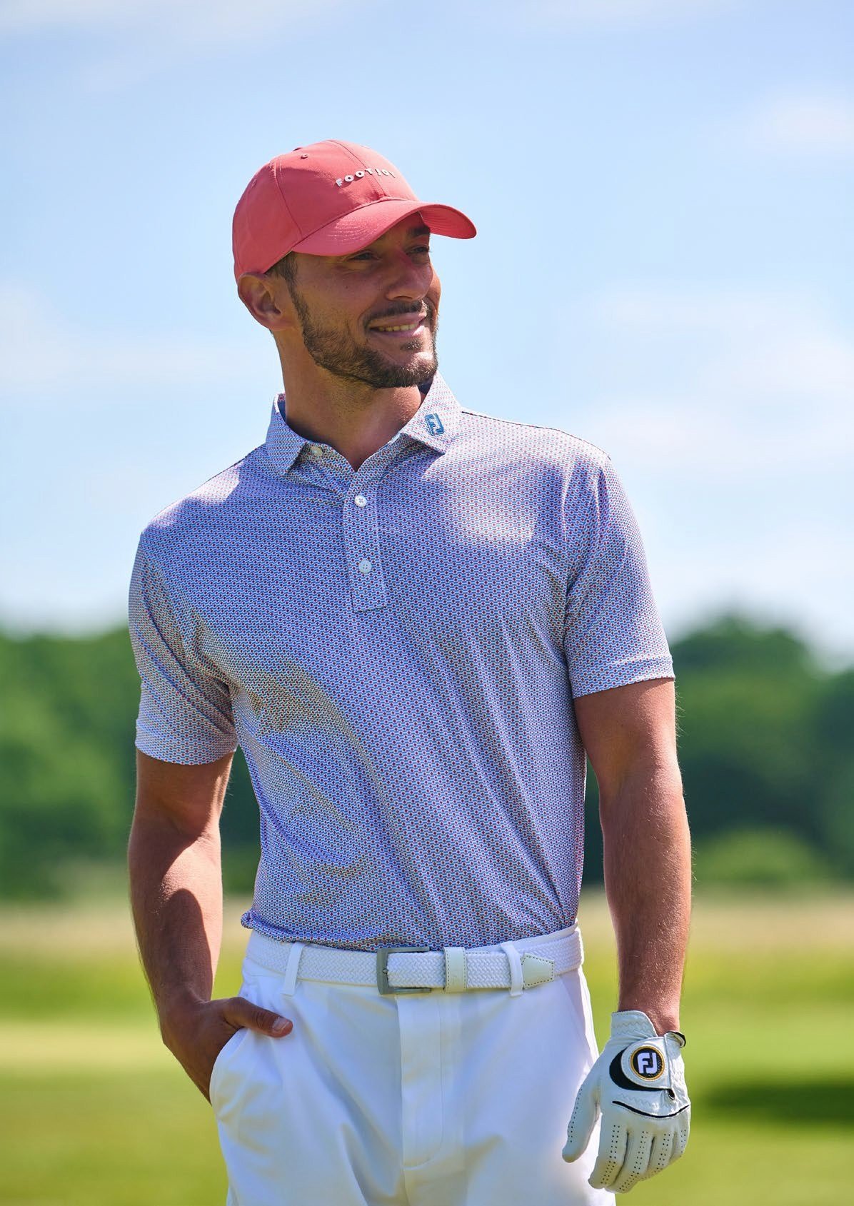 FootJoy Nautical Flag Print Lisle heren polo, nantucket red/coastal blue