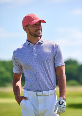 FootJoy Nautical Flag Print Lisle heren polo, nantucket red/coastal blue