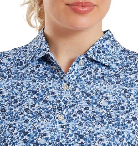 FootJoy Cap Sleeve Lisle dames polo, navy floral print