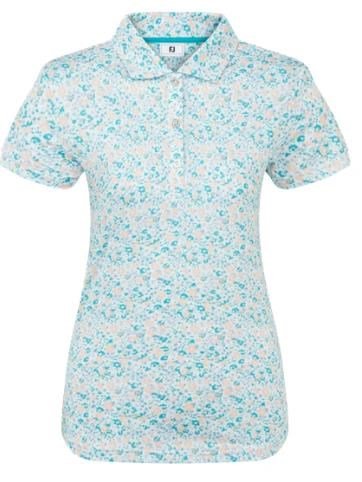 FootJoy Cap Sleeve Lisle dames polo, tile blue floral print
