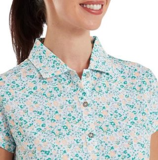 FootJoy Cap Sleeve Lisle dames polo, tile blue floral print