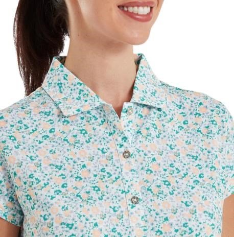 FootJoy Cap Sleeve Lisle dames polo, tile blue floral print