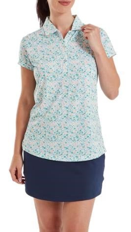 FootJoy Cap Sleeve Lisle dames polo, tile blue floral print