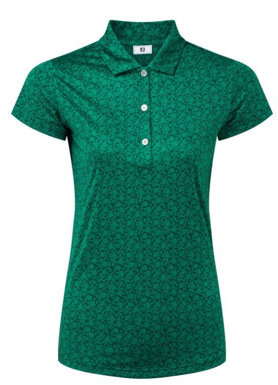 FootJoy Painted Floral Cap Sleeve Lisle dames polo, field green