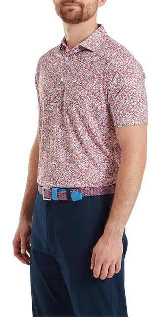 FootJoy Meadow Print Lisle heren polo, nantucket red/hambray/coastal blue