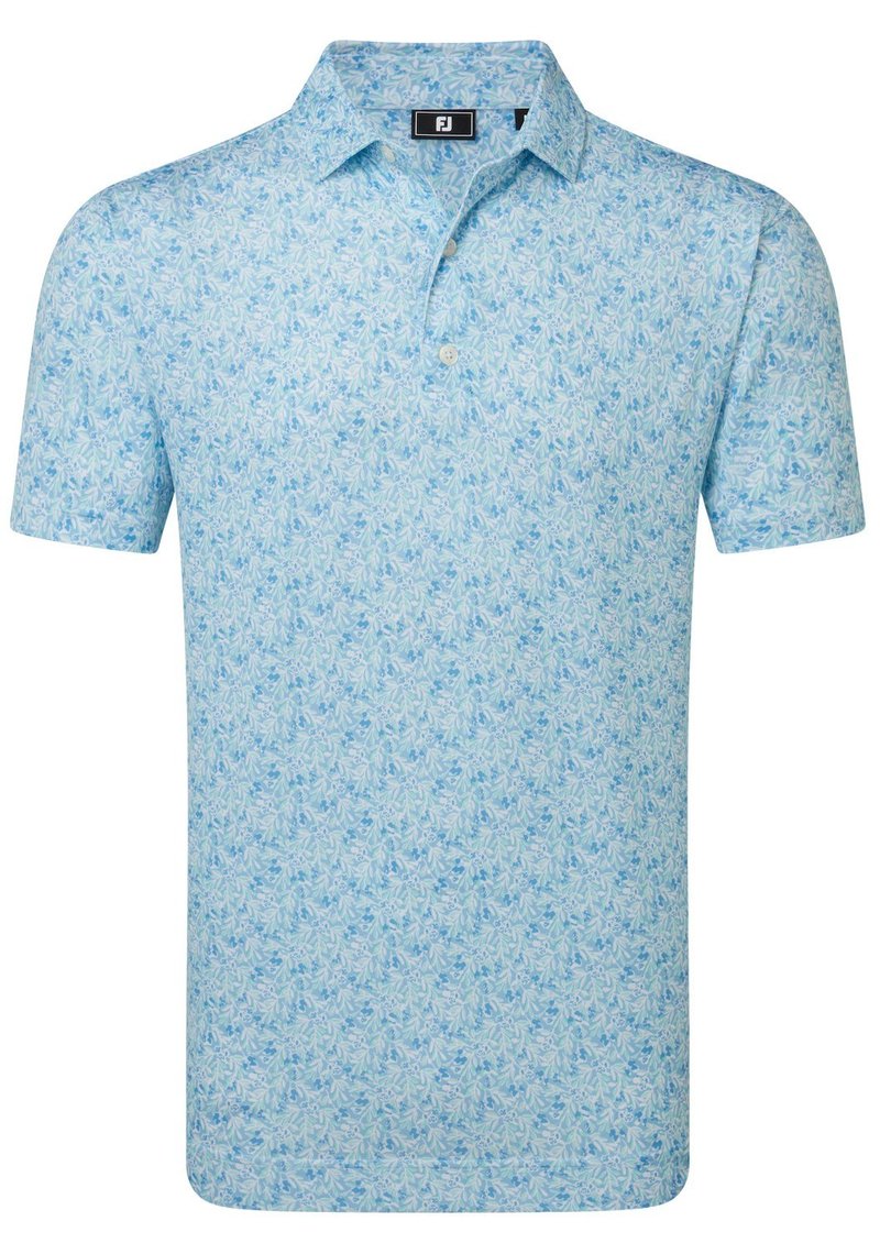 FootJoy Meadow Print Lisle heren polo, blue reef/sea glass/deep reef