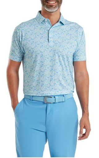 FootJoy Meadow Print Lisle heren polo, blue reef/sea glass/deep reef