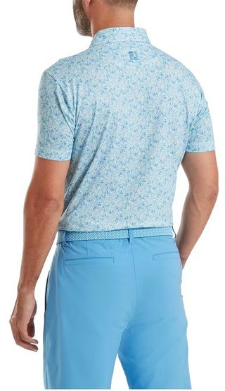 FootJoy Meadow Print Lisle heren polo, blue reef/sea glass/deep reef