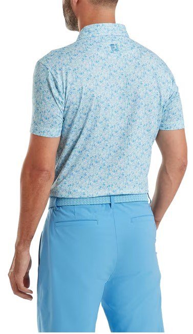 FootJoy Meadow Print Lisle heren polo, blue reef/sea glass/deep reef