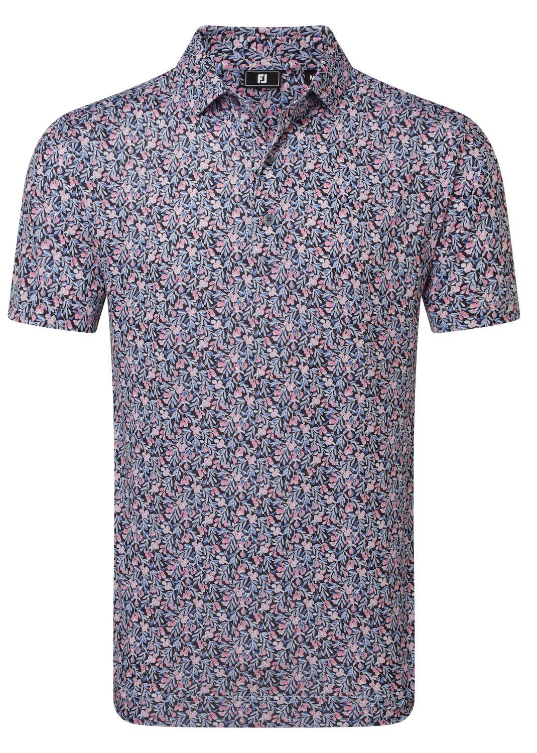FootJoy Meadow Print Lisle heren polo, black/vivid violet/pink pop