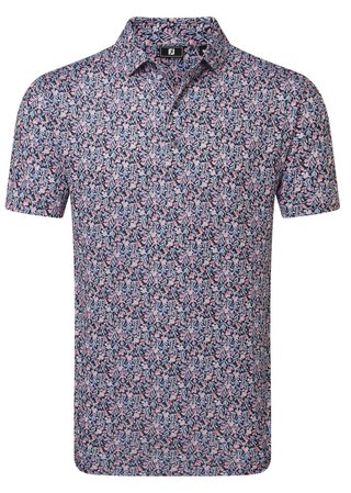FootJoy Meadow Print Lisle heren polo, black/vivid violet/pink pop