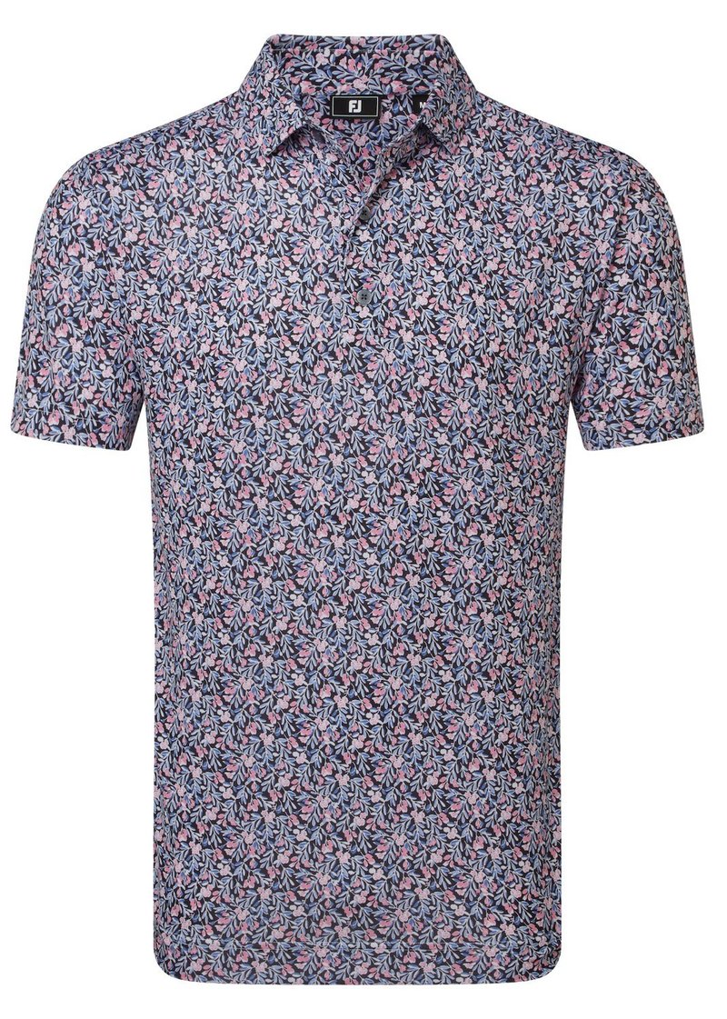 FootJoy Meadow Print Lisle heren polo, black/vivid violet/pink pop