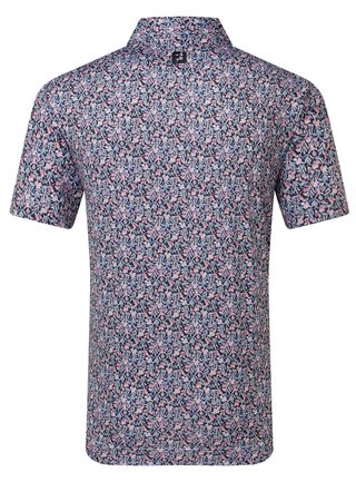 FootJoy Meadow Print Lisle heren polo, black/vivid violet/pink pop