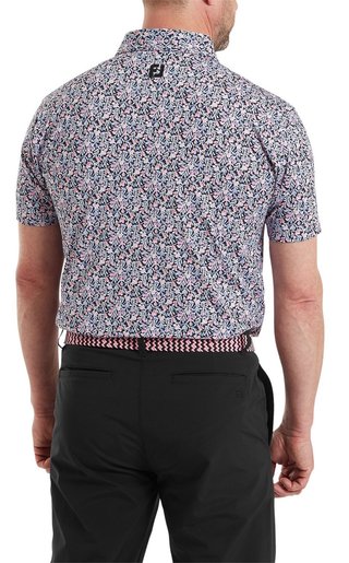 FootJoy Meadow Print Lisle heren polo, black/vivid violet/pink pop