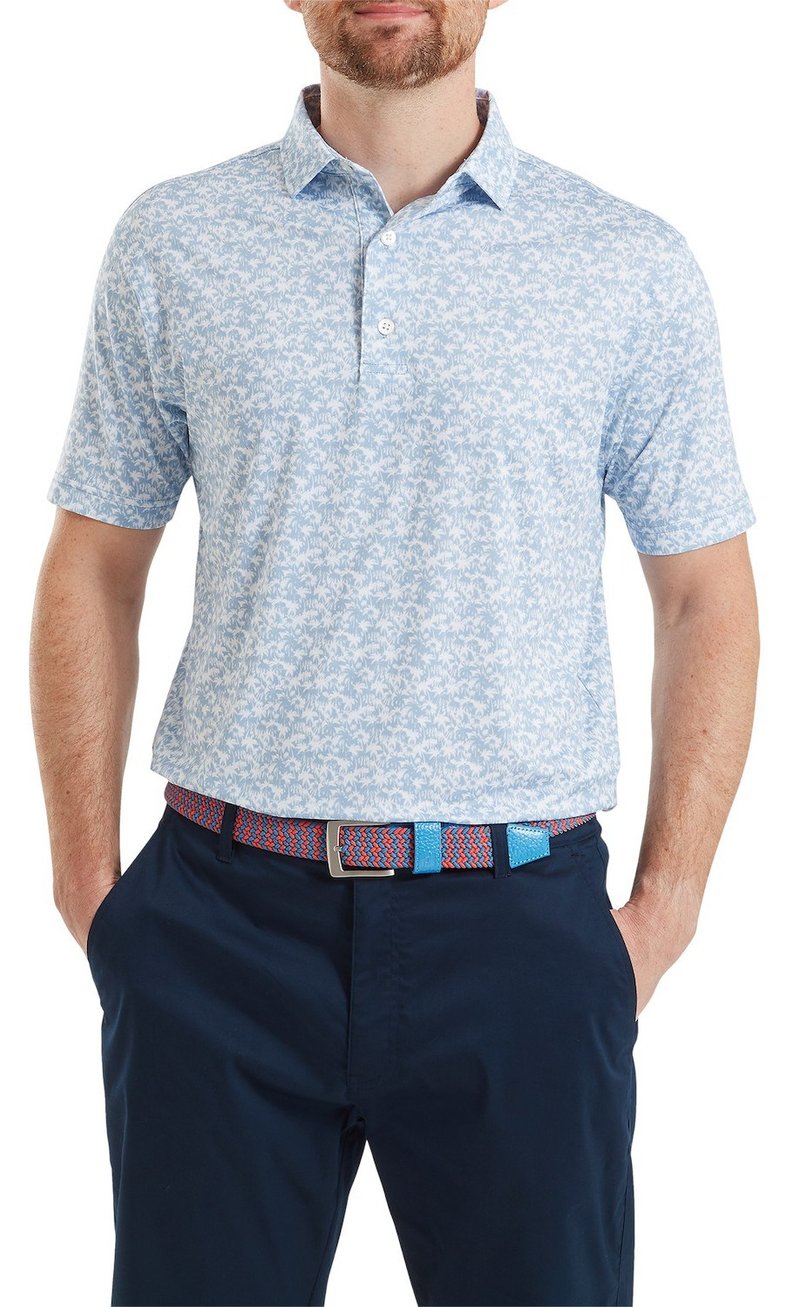 FootJoy Hidden Palm Print Lisle heren polo, chambray/white