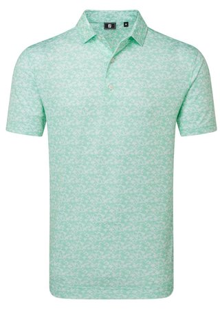 FootJoy Hidden Palm Print Lisle heren polo, sea glass/white