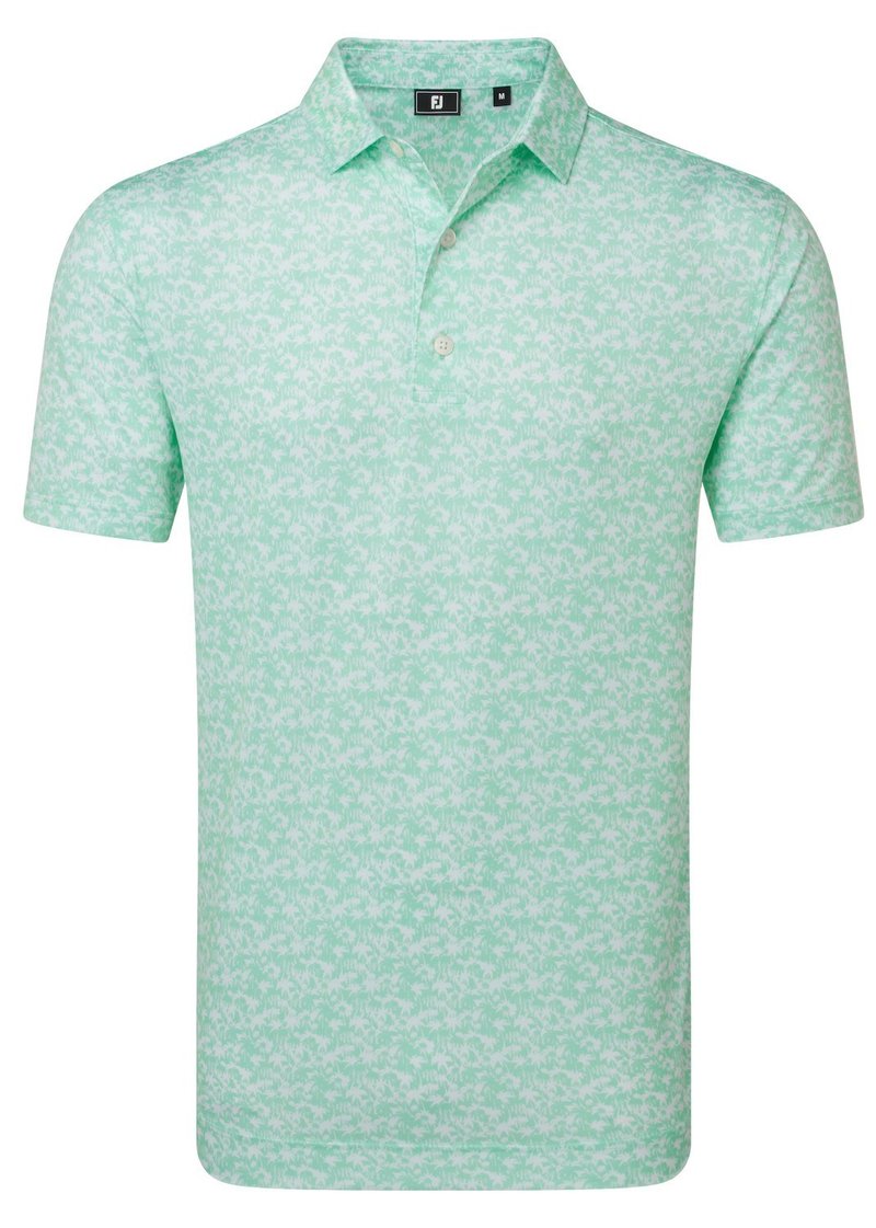 FootJoy Hidden Palm Print Lisle heren polo, sea glass/white