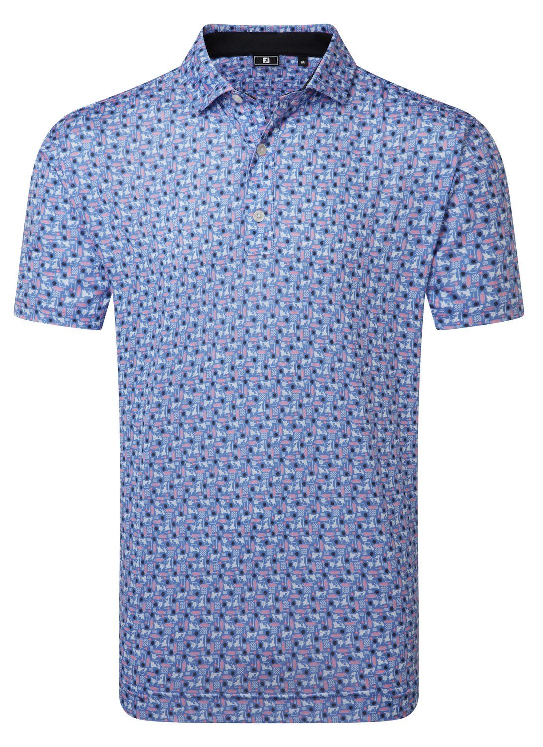 FootJoy Surfs Up Print Lisle heren polo, wit/vivid violet/pink pop/zwart