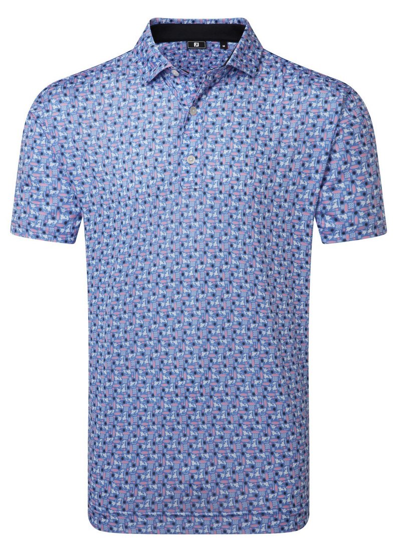 FootJoy Surfs Up Print Lisle heren polo, wit/vivid violet/pink pop/zwart