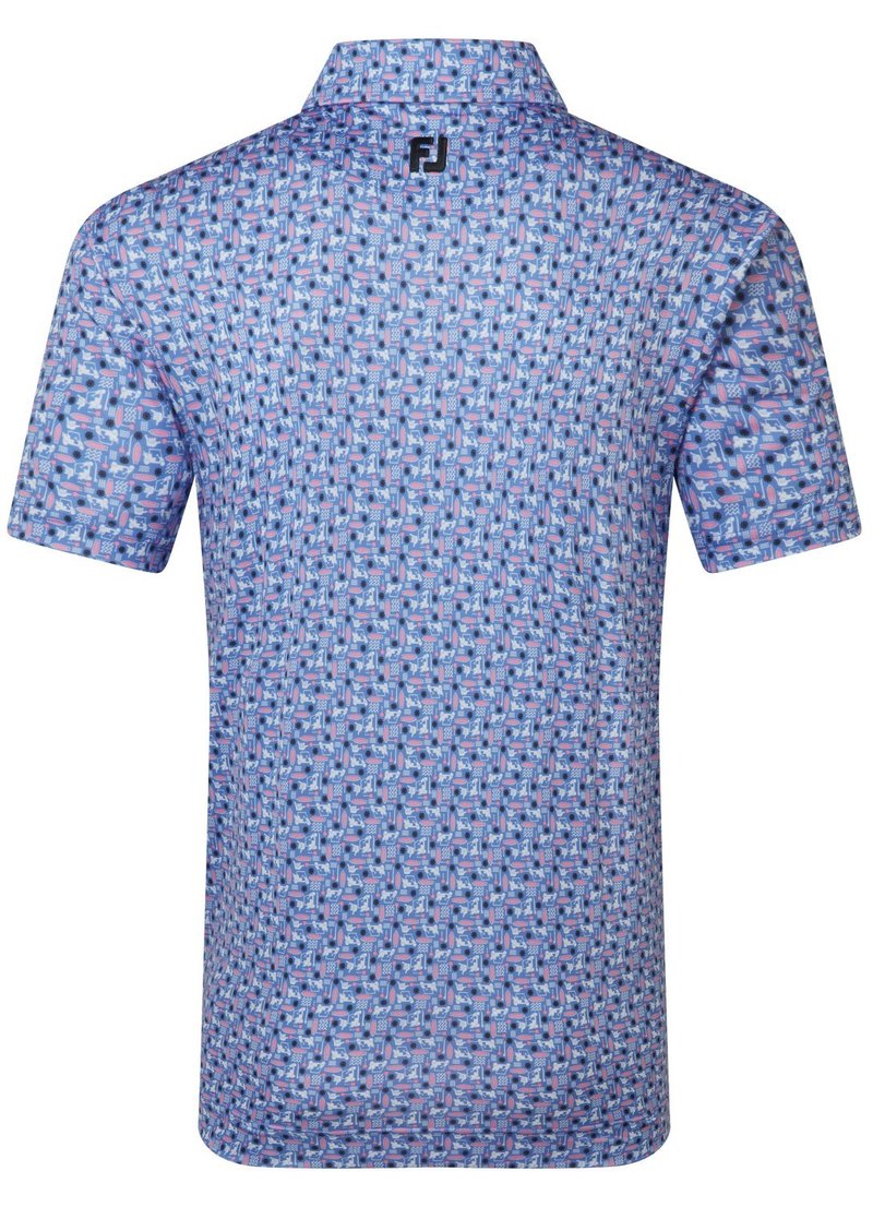 FootJoy Surfs Up Print Lisle heren polo, wit/vivid violet/pink pop/zwart