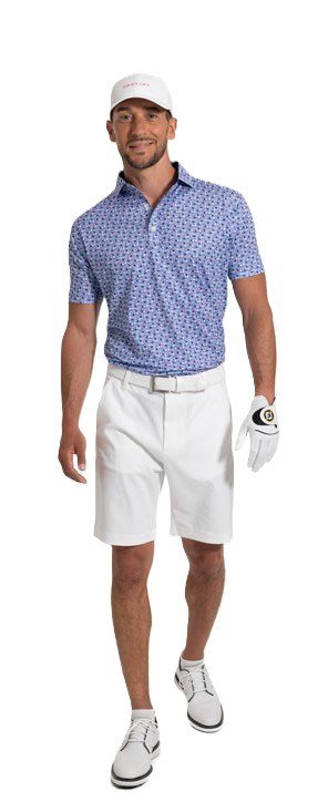 FootJoy Surfs Up Print Lisle heren polo, wit/vivid violet/pink pop/zwart