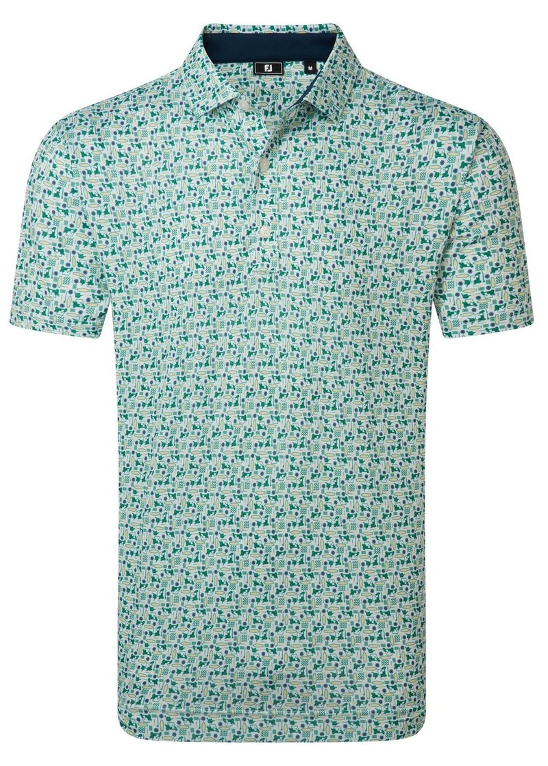 FootJoy Surfs Up Print Lisle heren polo, field green/white/sunshine/navy