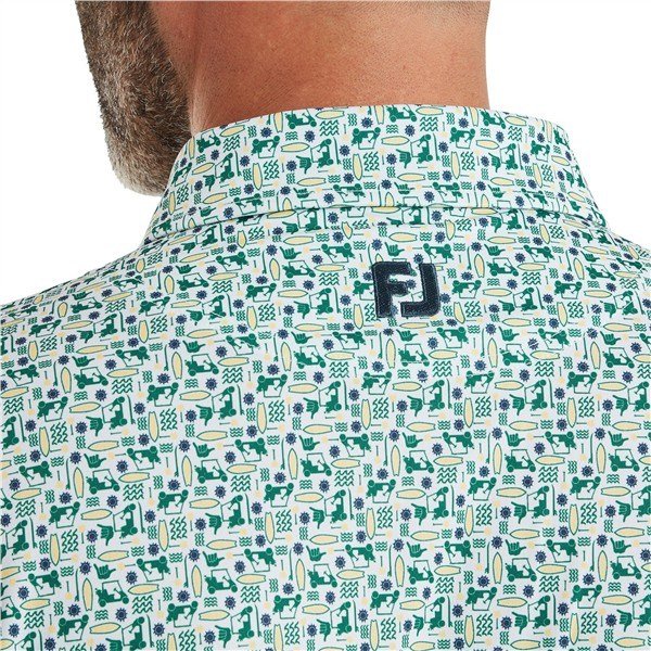 FootJoy Surfs Up Print Lisle heren polo, field green/white/sunshine/navy