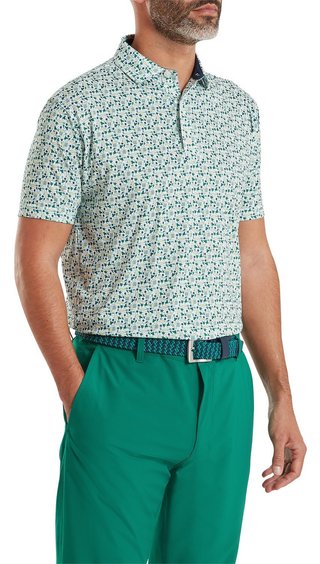 FootJoy Surfs Up Print Lisle heren polo, field green/white/sunshine/navy