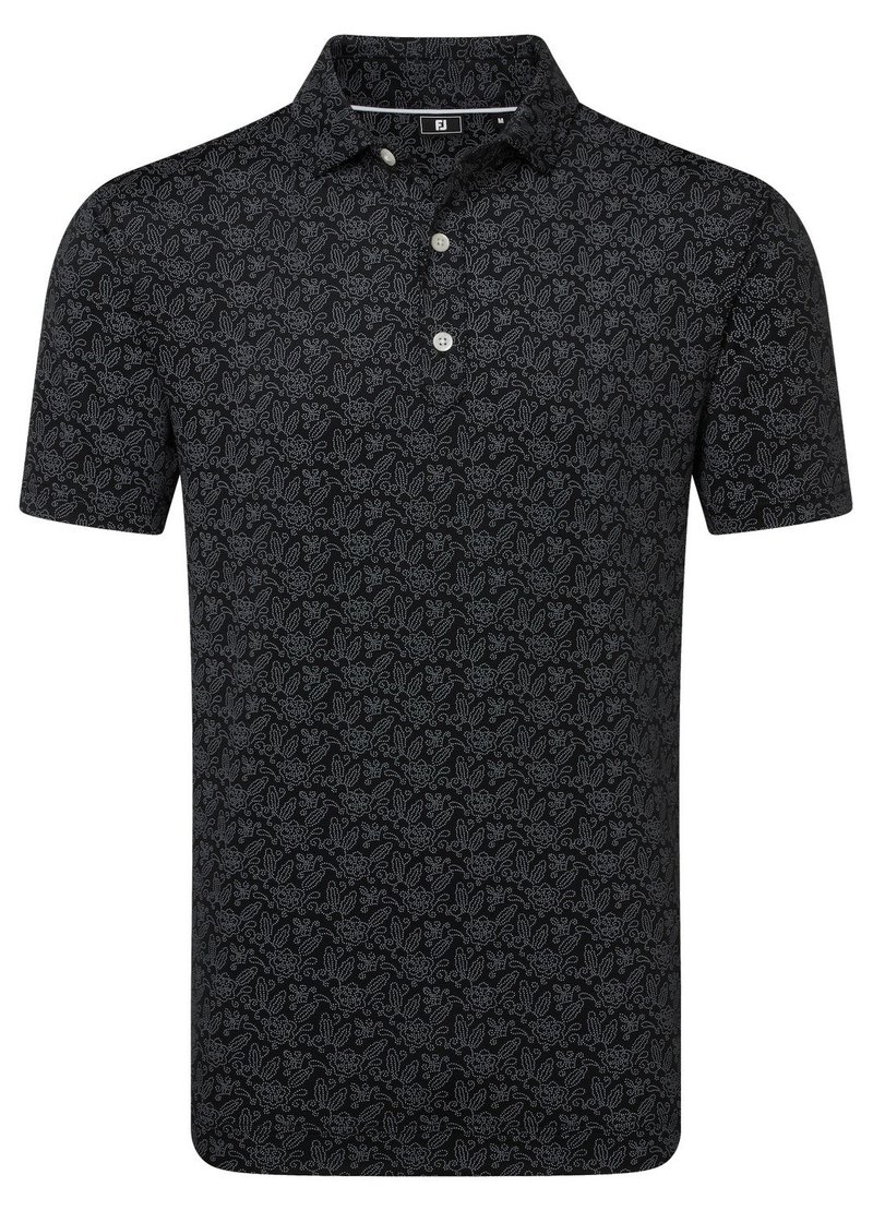 FootJoy Wingtip Floral Lisle heren polo, zwart/wit