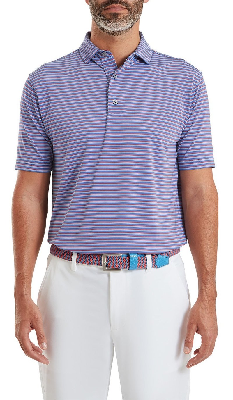 FootJoy Shadow Stripe Lisle heren polo, coastal blue