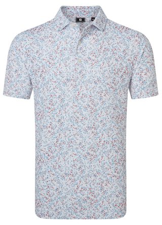 FootJoy Watercolour Floral Print Pique heren polo, white/chambray/nantucket red