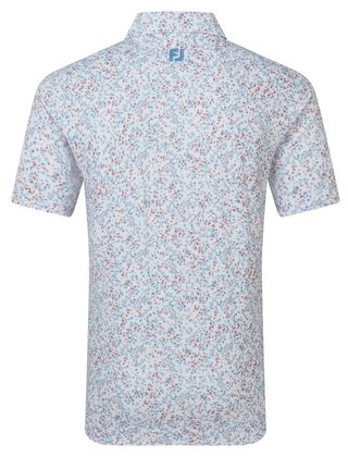 FootJoy Watercolour Floral Print Pique heren polo, white/chambray/nantucket red