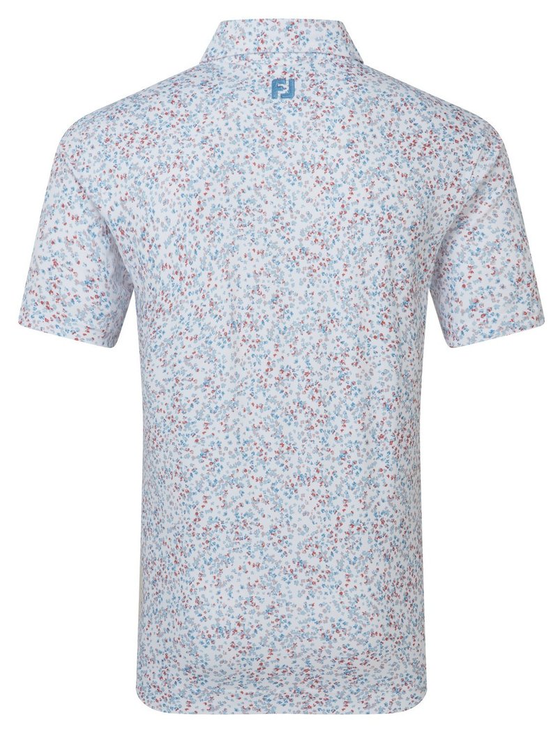 FootJoy Watercolour Floral Print Pique heren polo, white/chambray/nantucket red