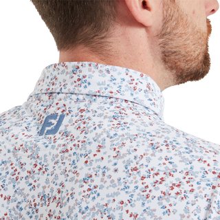 FootJoy Watercolour Floral Print Pique heren polo, white/chambray/nantucket red